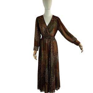 Kate & Lily Petite Boho Earth-Tone Maxi Dress – Sheer Sleeves, Smocked Waist